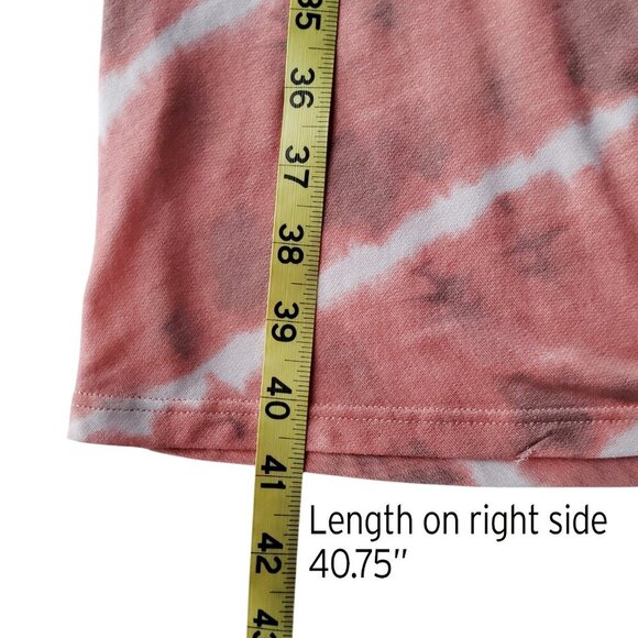 Soft Stretchy T-shirt Dress Ruched Side Midi BodyCon Peach Tie Dye Long Sleeve S - Picture 13 of 16